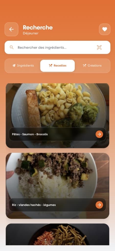 Recherche de recettes nutrition